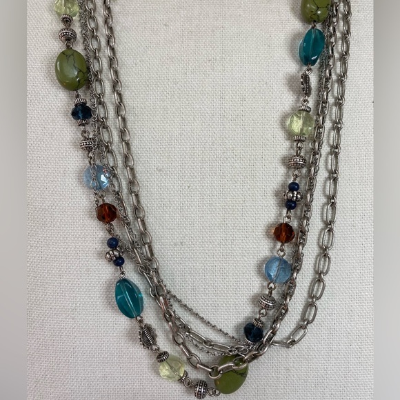 Gorgeous long multi strand silvertone necklace - Picture 3 of 7